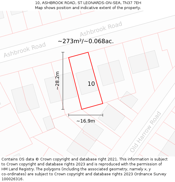 10, ASHBROOK ROAD, ST LEONARDS-ON-SEA, TN37 7EH: Plot and title map