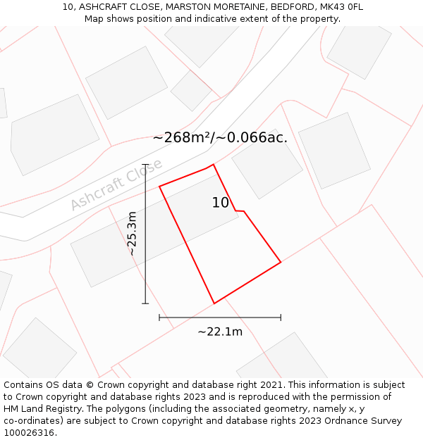 10, ASHCRAFT CLOSE, MARSTON MORETAINE, BEDFORD, MK43 0FL: Plot and title map