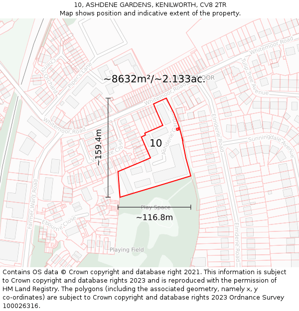 10, ASHDENE GARDENS, KENILWORTH, CV8 2TR: Plot and title map