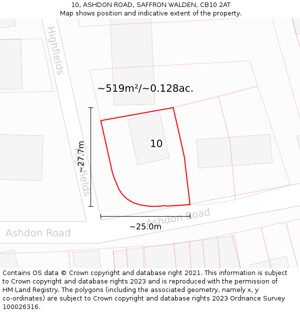 10, ASHDON ROAD, SAFFRON WALDEN, CB10 2AT: Plot and title map