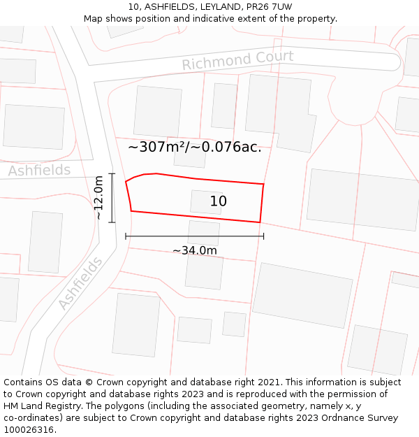 10, ASHFIELDS, LEYLAND, PR26 7UW: Plot and title map