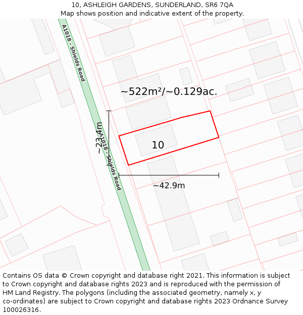 10, ASHLEIGH GARDENS, SUNDERLAND, SR6 7QA: Plot and title map