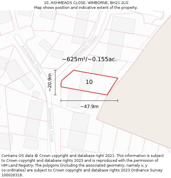 10, ASHMEADS CLOSE, WIMBORNE, BH21 2LG: Plot and title map
