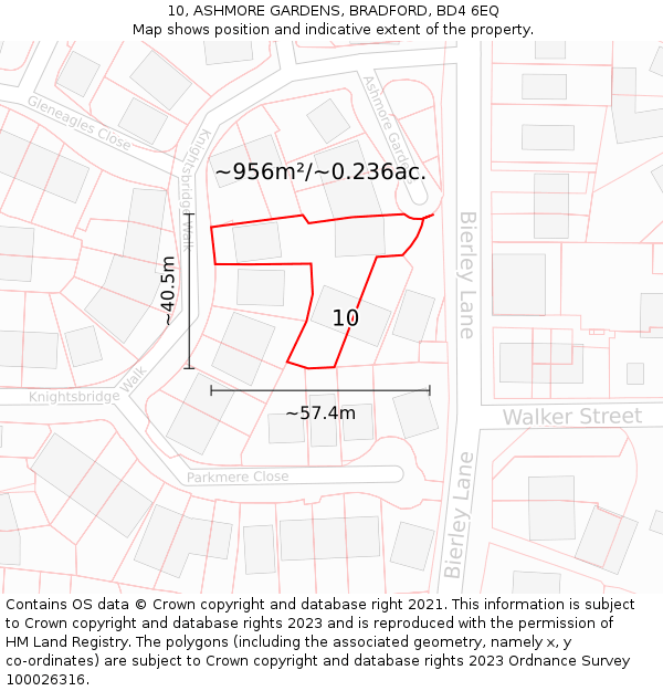 10, ASHMORE GARDENS, BRADFORD, BD4 6EQ: Plot and title map
