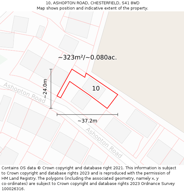 10, ASHOPTON ROAD, CHESTERFIELD, S41 8WD: Plot and title map