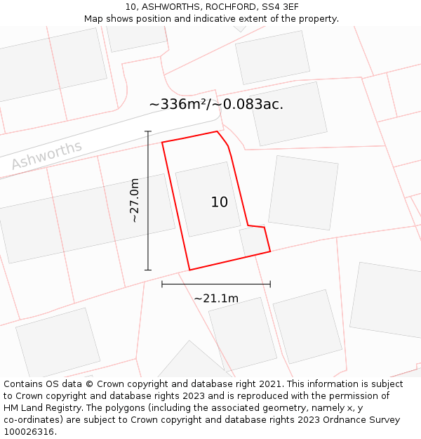 10, ASHWORTHS, ROCHFORD, SS4 3EF: Plot and title map