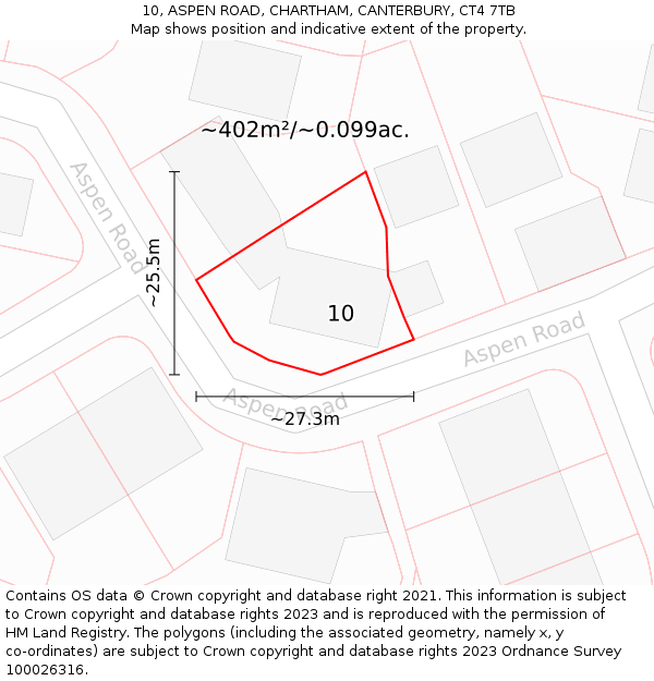 10, ASPEN ROAD, CHARTHAM, CANTERBURY, CT4 7TB: Plot and title map