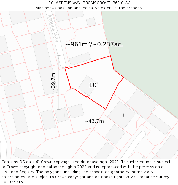 10, ASPENS WAY, BROMSGROVE, B61 0UW: Plot and title map