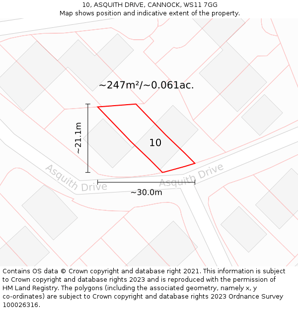 10, ASQUITH DRIVE, CANNOCK, WS11 7GG: Plot and title map