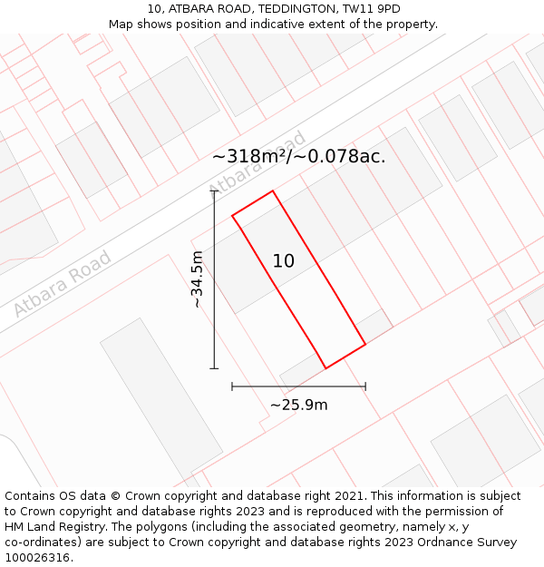 10, ATBARA ROAD, TEDDINGTON, TW11 9PD: Plot and title map