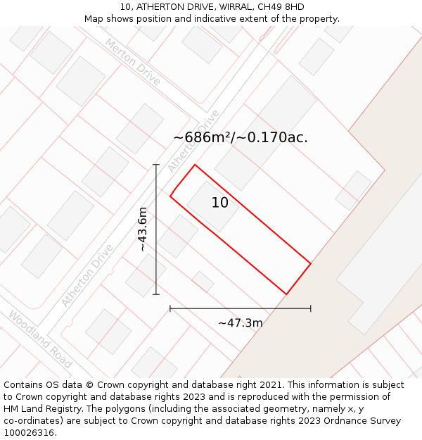 10, ATHERTON DRIVE, WIRRAL, CH49 8HD: Plot and title map