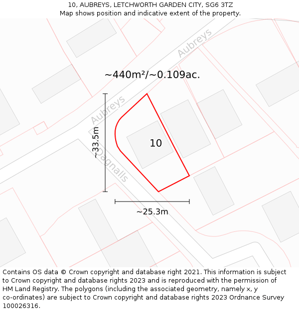 10, AUBREYS, LETCHWORTH GARDEN CITY, SG6 3TZ: Plot and title map