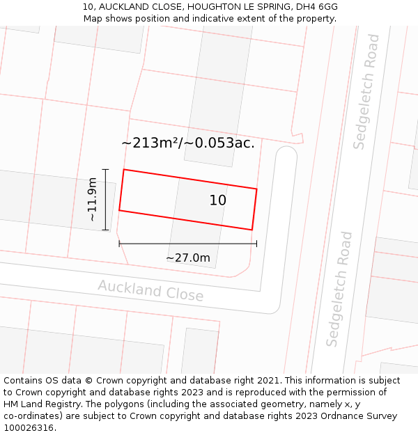 10, AUCKLAND CLOSE, HOUGHTON LE SPRING, DH4 6GG: Plot and title map