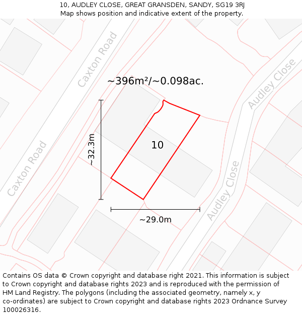 10, AUDLEY CLOSE, GREAT GRANSDEN, SANDY, SG19 3RJ: Plot and title map