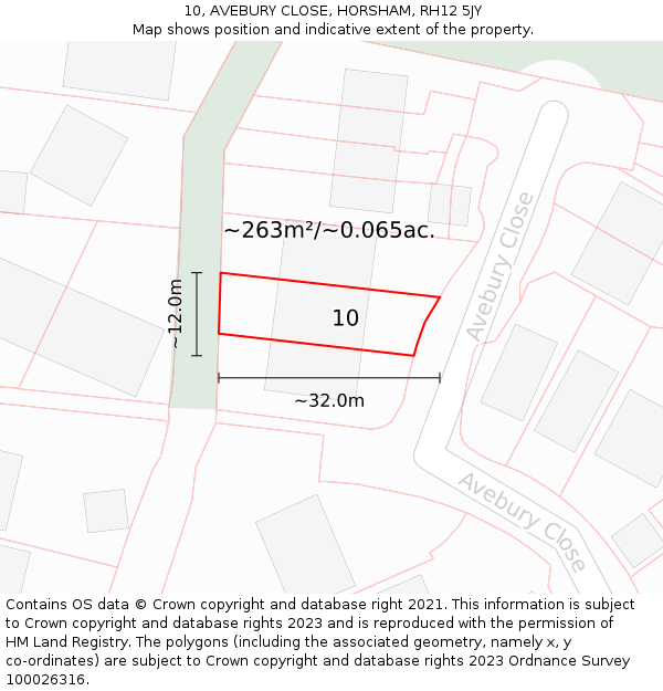 10, AVEBURY CLOSE, HORSHAM, RH12 5JY: Plot and title map