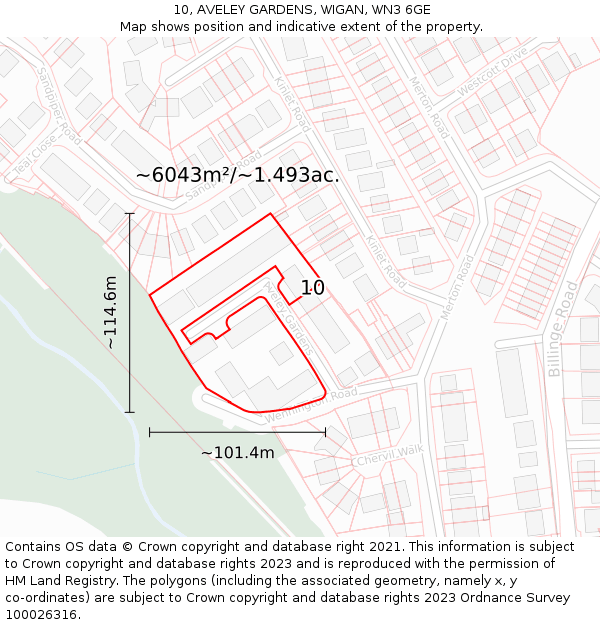 10, AVELEY GARDENS, WIGAN, WN3 6GE: Plot and title map