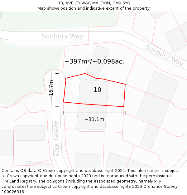 10, AVELEY WAY, MALDON, CM9 6YQ: Plot and title map