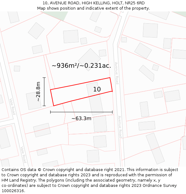 10, AVENUE ROAD, HIGH KELLING, HOLT, NR25 6RD: Plot and title map