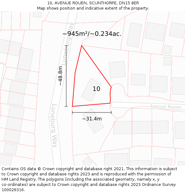 10, AVENUE ROUEN, SCUNTHORPE, DN15 8ER: Plot and title map