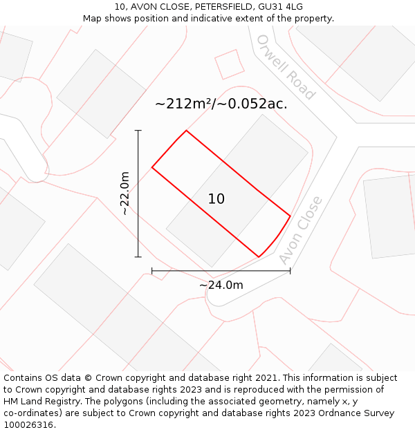 10, AVON CLOSE, PETERSFIELD, GU31 4LG: Plot and title map