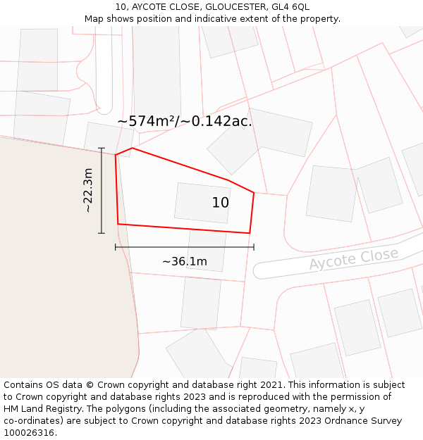 10, AYCOTE CLOSE, GLOUCESTER, GL4 6QL: Plot and title map