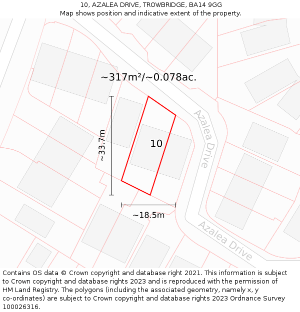 10, AZALEA DRIVE, TROWBRIDGE, BA14 9GG: Plot and title map