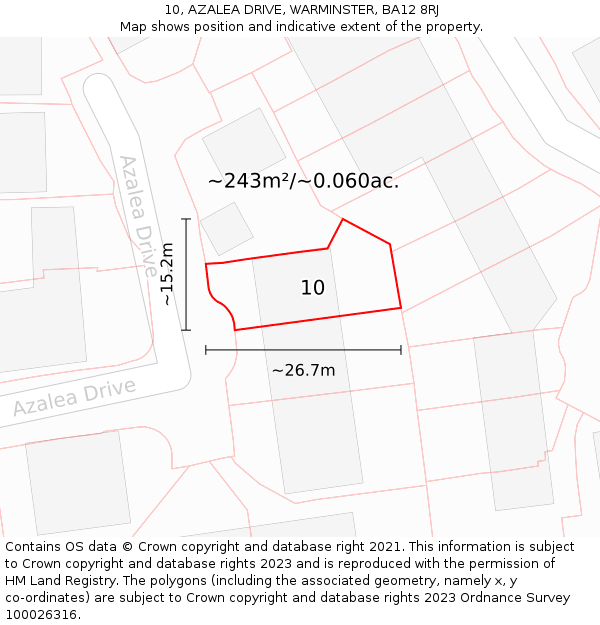 10, AZALEA DRIVE, WARMINSTER, BA12 8RJ: Plot and title map