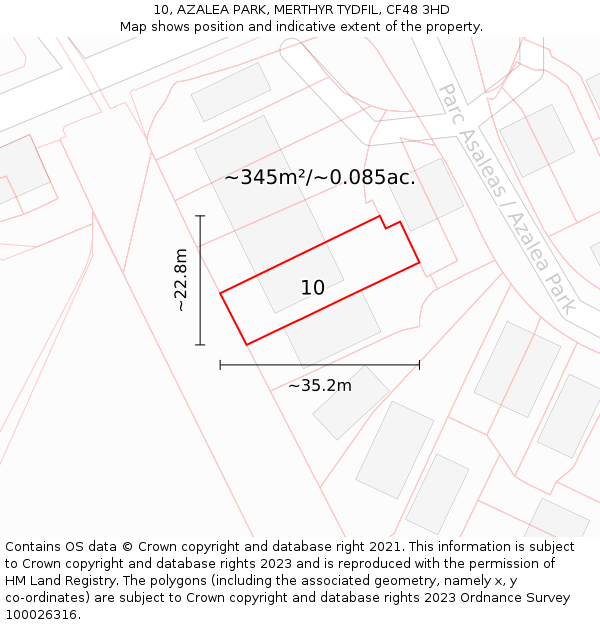 10, AZALEA PARK, MERTHYR TYDFIL, CF48 3HD: Plot and title map