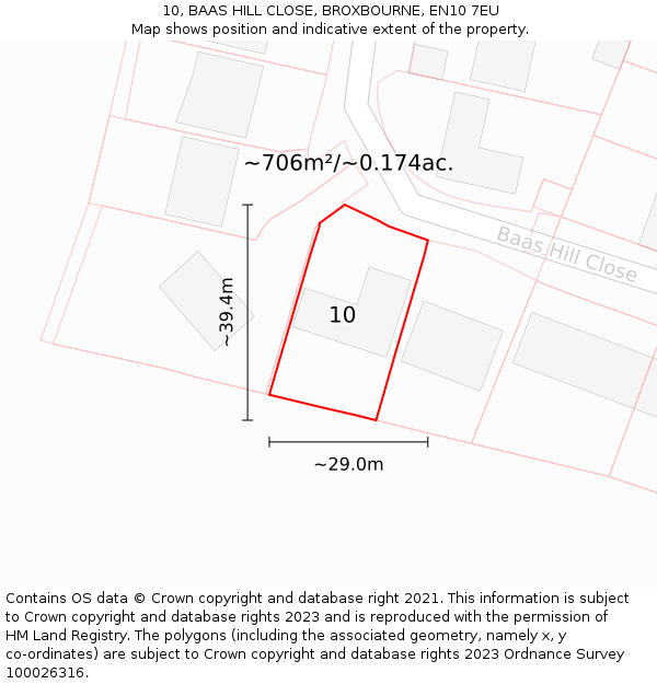 10, BAAS HILL CLOSE, BROXBOURNE, EN10 7EU: Plot and title map