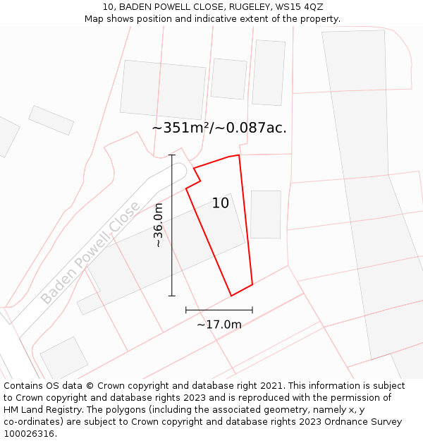 10, BADEN POWELL CLOSE, RUGELEY, WS15 4QZ: Plot and title map