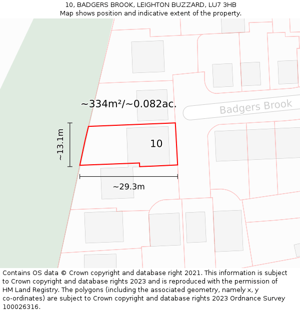 10, BADGERS BROOK, LEIGHTON BUZZARD, LU7 3HB: Plot and title map