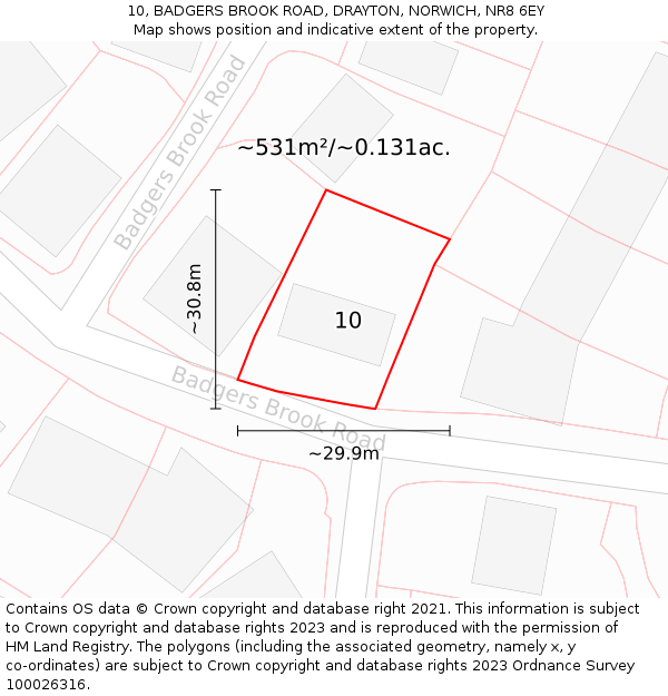 10, BADGERS BROOK ROAD, DRAYTON, NORWICH, NR8 6EY: Plot and title map