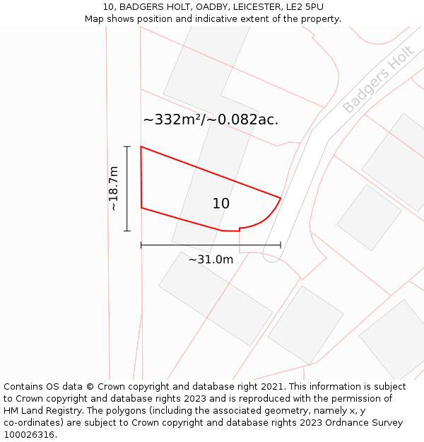 10, BADGERS HOLT, OADBY, LEICESTER, LE2 5PU: Plot and title map