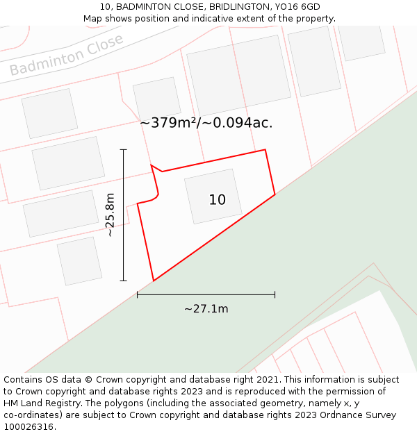 10, BADMINTON CLOSE, BRIDLINGTON, YO16 6GD: Plot and title map