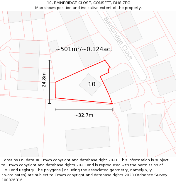 10, BAINBRIDGE CLOSE, CONSETT, DH8 7EG: Plot and title map