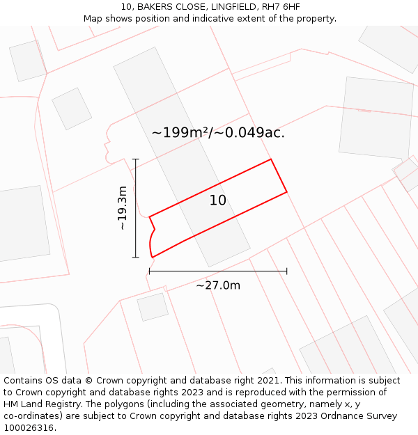 10, BAKERS CLOSE, LINGFIELD, RH7 6HF: Plot and title map