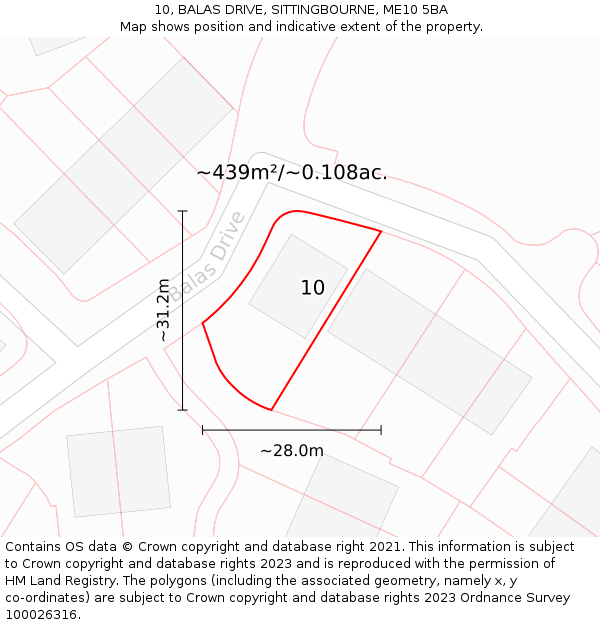 10, BALAS DRIVE, SITTINGBOURNE, ME10 5BA: Plot and title map