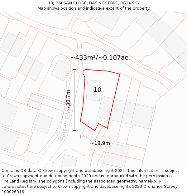 10, BALSAN CLOSE, BASINGSTOKE, RG24 9SY: Plot and title map