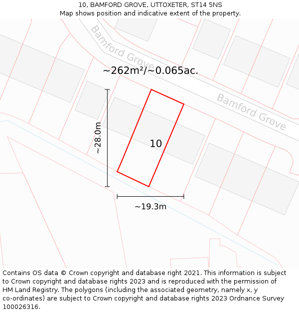 10, BAMFORD GROVE, UTTOXETER, ST14 5NS: Plot and title map