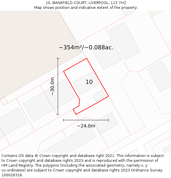 10, BANKFIELD COURT, LIVERPOOL, L13 7HZ: Plot and title map