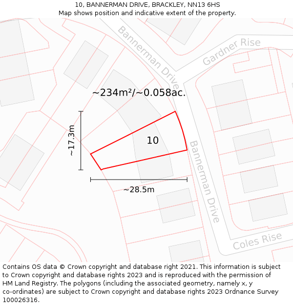 10, BANNERMAN DRIVE, BRACKLEY, NN13 6HS: Plot and title map