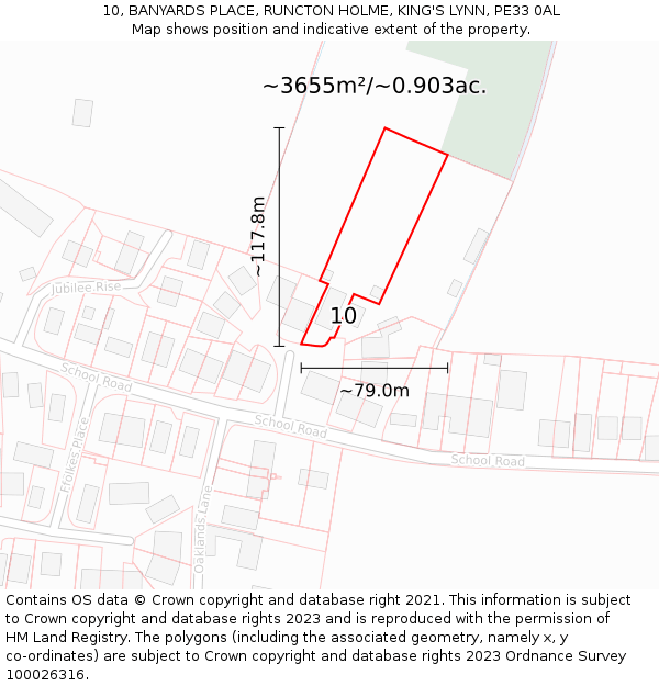 10, BANYARDS PLACE, RUNCTON HOLME, KING'S LYNN, PE33 0AL: Plot and title map