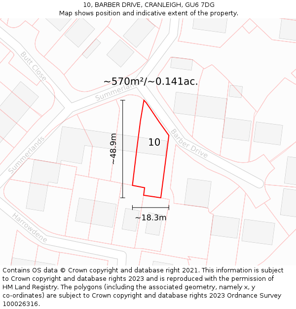 10, BARBER DRIVE, CRANLEIGH, GU6 7DG: Plot and title map