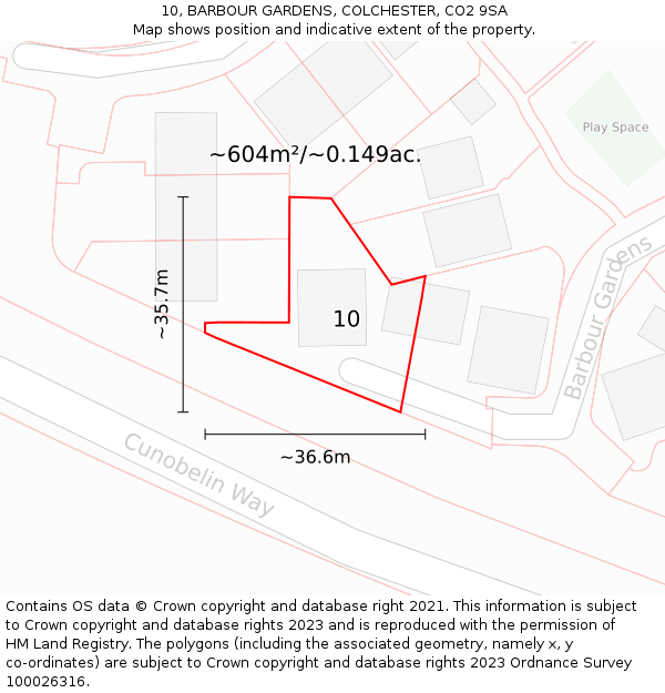 10, BARBOUR GARDENS, COLCHESTER, CO2 9SA: Plot and title map