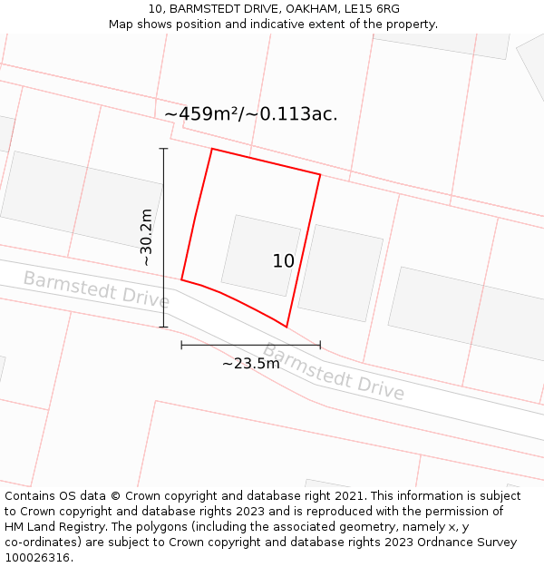 10, BARMSTEDT DRIVE, OAKHAM, LE15 6RG: Plot and title map