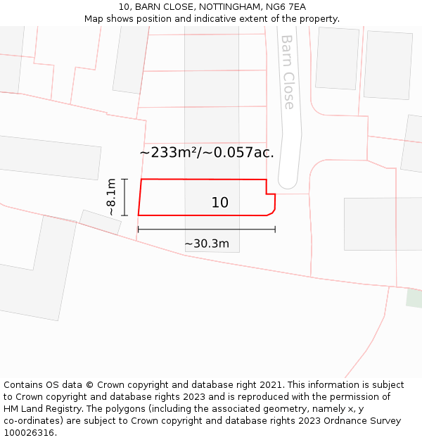 10, BARN CLOSE, NOTTINGHAM, NG6 7EA: Plot and title map