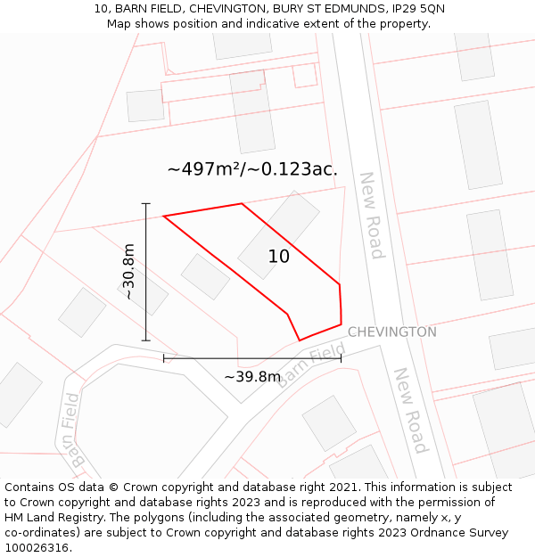 10, BARN FIELD, CHEVINGTON, BURY ST EDMUNDS, IP29 5QN: Plot and title map