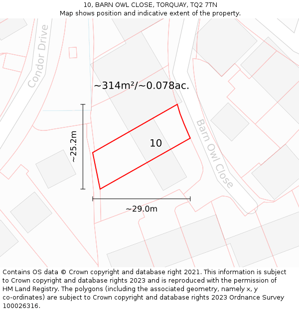 10, BARN OWL CLOSE, TORQUAY, TQ2 7TN: Plot and title map