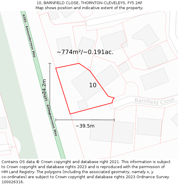 10, BARNFIELD CLOSE, THORNTON-CLEVELEYS, FY5 2AF: Plot and title map