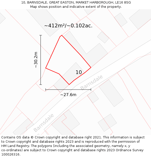 10, BARNSDALE, GREAT EASTON, MARKET HARBOROUGH, LE16 8SG: Plot and title map